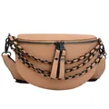 Sac ceinture beige en similicuir à motif pierre avec triple chaîne noire décor - Kaki