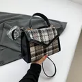 Classic black and grey tweed crossbody bag with PU leather trim and gold hardware - Gray