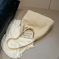 Minimalist creamy white faux shearling tote bag with leather strap and large capacity - White