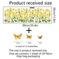Wandsticker-Set mit gelben Gänseblümchen und 12 Stück 3D-Schmetterlingen für Deko - Gelbes Blumen 3D Schmetterlings Set