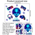 Luminous cyberpunk gaming wall stickers with robot and gamepad icons size 53x47cm - Cyberpunk Gaming Style