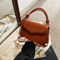 Brown-red cross-body bag with embossed koi carp pattern and knotted handle - Brown