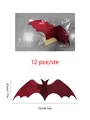 Detailed size chart for 12pcs red glitter 3D bat wall stickers measuring 15cm x 4.5cm - Red Laser Standard