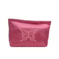 Pink satin tote bag with embroidered butterfly, elegant large capacity shoulder handbag - Rose Red