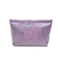 Elegant purple satin makeup bag with exquisite butterfly embroidery on the front - Purple