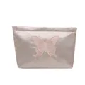 Elegant champagne satin evening clutch featuring intricate butterfly embroidery detail - Pink
