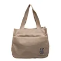 Borsa tote in velluto a coste kaki con ricamo a coniglio e tasca frontale - Cachi