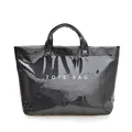 Glänzende schwarze PVC-Tragetasche mit weißer TOTE BAG Aufschrift für Büro und Alltag - Schwarz