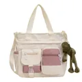 Große Canvas-Tragetasche in Off-White und Rosa mit praktischem Mehrttaschen-Design - Weiß