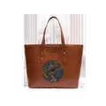 Brown tote bag with metallic elephant embossing and gold studs for women - Tan