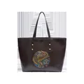 Dark brown vintage tote bag with ethnic elephant embossing and glossy finish - Coffee