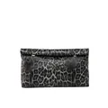 Leopard print commute handbag with golden buckle details on a clean white background - Black