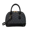 Graue und schwarze geometrische Muschelhandtasche mit Goldreißverschluss und Lederbesatz - Geometrisches Dreieck Schwarz