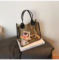 Brown transparent PVC tote bag with raccoon print and black handle for toiletries - Tanuki Style (NAMELESSHERO)