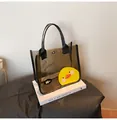 Translucent brown waterproof tote bag with cartoon duck print and black strap handles - Duck Style (Duck Brothers)