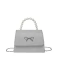 Silver glitter square bag with pearl handle and metal bow decoration for women - Silver