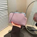 Elegant pink sequin evening bag with silver kiss-lock closure and metal chain strap - Pink