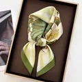Elegant silk scarf with lotus and lily pad print displayed on a luxury vintage tray - Chinese Pastoral Lotus Leaf Floral Print Style (26)
