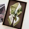 Elegant olive green and ivory silk scarf featuring lotus floral prints on a golden tray - Olive Green Ivory Realistic Floral Style (27)