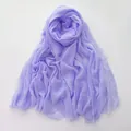 Light purple linen cotton scarf with pleated texture and fringe edges for women - Light Purple