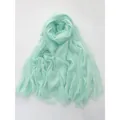Breathable mint green cotton linen scarf with vertical pleats and fringe trim design - Mint Green
