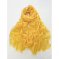 Lightweight bright yellow cotton linen scarf with soft fringe edges and natural texture - Bright Yellow