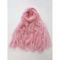 Pink cotton linen scarf with soft pleated texture and raw fringe edges for women - Cherry Pink