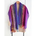 Bohemian paisley pashmina shawl with vibrant color gradients and handmade tassels - Purple & Yellow