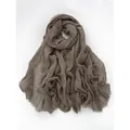 Long cotton linen scarf in dark coffee brown with wrinkled texture and frayed edges - Dark Coffee