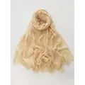 Beige cotton linen long scarf for women with textured natural pleats and frayed edges - Beige