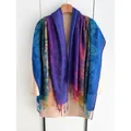 Boheemse sjaal met paisley borduursel, regenboogverloop en franjes voor dames - Diepblauw Paars