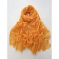 Bright orange long linen cotton scarf with frayed edges and lightweight breathable texture - Orange
