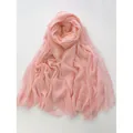 Light pink cotton linen scarf with soft crinkle texture and delicate fringed edges - Light Pink