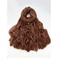 Deep coffee brown cotton linen scarf with elegant crinkle texture and fringed edges - Chocolate