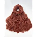 Deep reddish-brown cotton linen scarf with natural crinkle texture and fringed edges - Brick Red