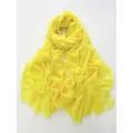 Bright yellow long cotton linen scarf with natural crinkle texture and frayed edges - Bright Yellow