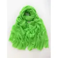 Long fluorescent green cotton linen scarf with textured finish and frayed edges - Fluorescent Green