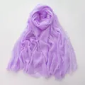 Long lavender cotton linen scarf with soft crinkle texture and fringe edges - Lavender