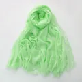 Light green cotton linen scarf featuring pleated texture and frayed edges in solid color - Light Green