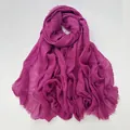 Deep rose red cotton linen scarf with vertical pleats and fringe edges in a wide wrap style - Rose Red