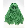 Linen cotton shawl in bright green with natural crinkle texture and frayed edges - Green