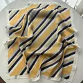 Fashionable 70cm square striped scarf for women in yellow and grey satin finish - Yellow