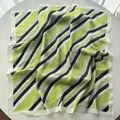 Elegant lime green and purple striped silk square scarf with glossy finish - Light Green