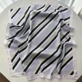 Striped square silk scarf in lavender and black, elegant neck wrap and bag accessory - Lavender