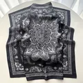 Elegant vintage black and white paisley silk scarf with large floral pattern for women - Black