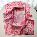 Pink floral silk square scarf featuring elegant rose prints on a light background - Pink