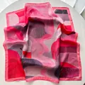Abstract mountain river silk scarf in magenta and purple tones with satin finish - Pink