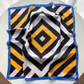 Square silk scarf with geometric stripe pattern in yellow, black, and blue tones - Yellow
