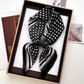Silk-like square scarf featuring black and white polka dots and stripes in a gift box - Black White Polka Dot Diagonal Stripe Spliced Style (13)