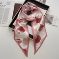 Pink pomegranate print silk twilly scarf for women used as hair ribbon or bag accessory - Pink
